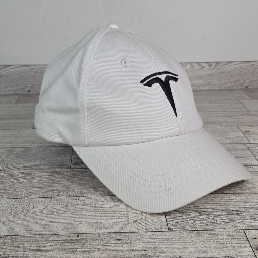TESLA Emblem Embroidered Logo Hat Cap White Adjustable StrapBack Relaxed